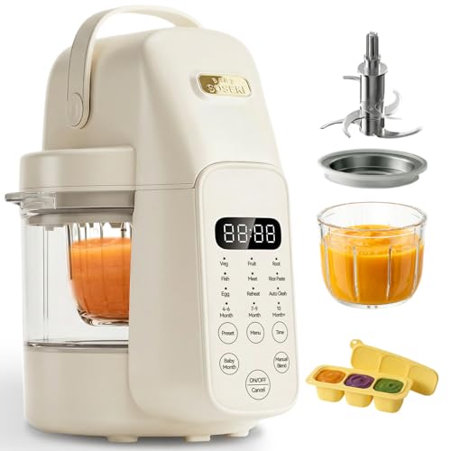 SosekiBaby FM01 Baby Food Maker, 316L Stainless Steel Blades | Puree Steamer Blender Processor With 10oz Glass Bowl | One-Step Food Mill with Recipe, 12H Keep Warm, Auto Clean, Reheat | BPA-Free