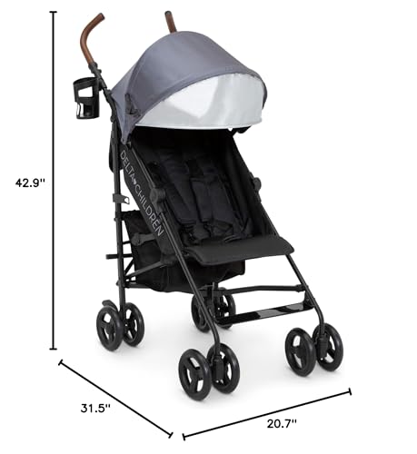Delta Children 365 Plus Stroller - Lightweight Travel Stroller with Compact Fold, Iron