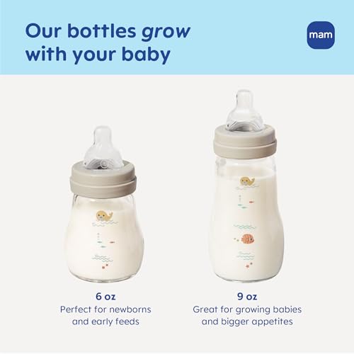 MAM 6oz Pure Glass Feel Good Anti-Colic 0+ Months Baby Bottle, 3 Pk, Unisex