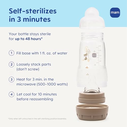MAM 11oz Easy Start Anti-Colic+ Wide Neck Baby Bottle, Fast Flow Breastfeeding-Like Nipple, Reduces Colic Gas & Reflux, Easy to Clean, BPA Free, 4+ Months, Made in Europe, 2 Pack, Boy