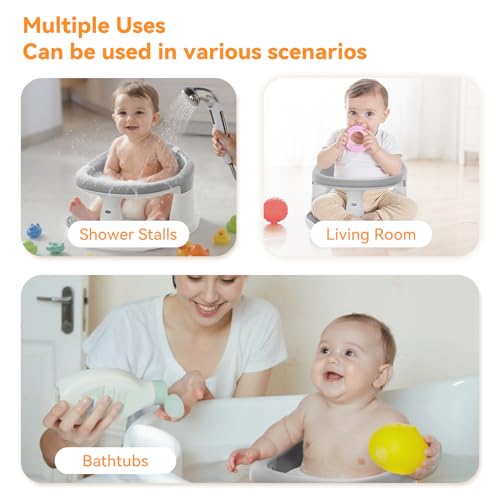 Baby Bath Seat for Babies 6 Months & Up - 360° Protection Baby Bath Chair with Temperature Alert & Cushion | Non-Slip Toddler Bathtub Seat | Newborn Infant Bath Tub Seats for Babies Sitting Up (Grey)
