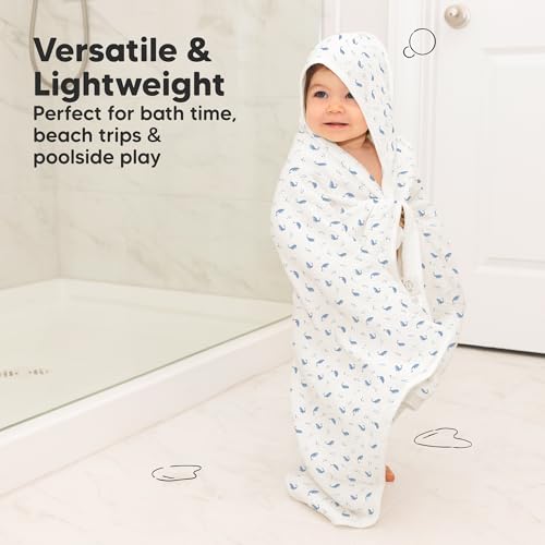 KeaBabies Muslin Baby Bath Towels with Hood for Girl Boy (Whale Bay, 35x35)