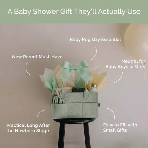 Parker Baby Diaper Caddy - Nursery Storage Bin and Car Organizer for Diapers and Baby Wipes - Sage Green, Regular