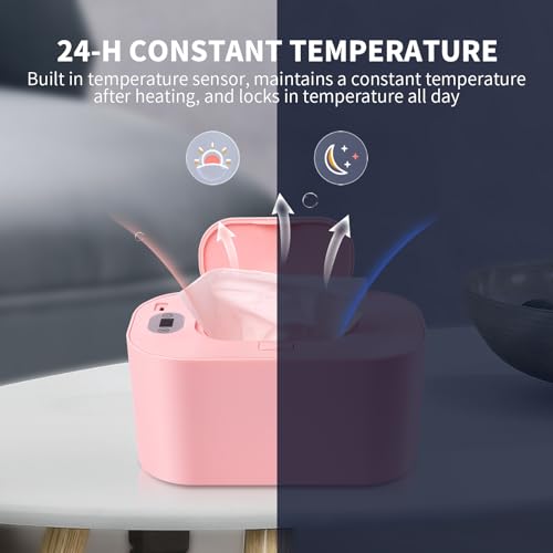 Baby Wipe Warmer and Baby Wet Wipes Dispenser, 5 Modes of Temperature Heating Control Portable Diaper Wipes Warmer for Newborn Baby, Baby Shower Gifts Pink