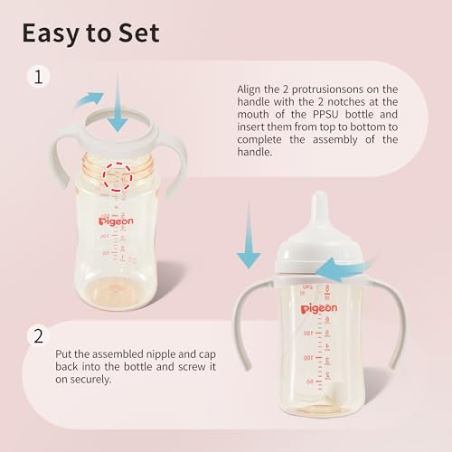PIGEON Baby Bottle Handles PPSU Bottles 8.1Oz, Easy to Hold for Baby Hands, 1 Pack (Gray)