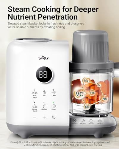 Bear Baby Food Maker with 18.5oz Dual-Layer Steam Baskets, OneStep Baby Food Processor Steamer Puree Blender Grinder Mills, Auto Cooking Grinding&Sterili-zing for Healthy Homemade Baby Food, BPA-Free