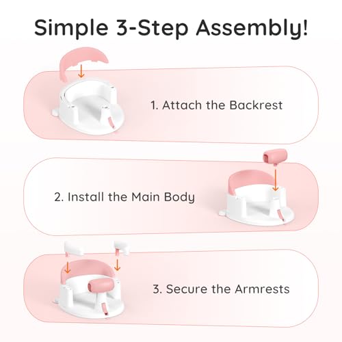 PANUSU Baby Bath Seat for Babies Sitting Up, Non-Slip Baby Bath Chair with Strong Suction Cups, Lockable Armrest & High Back 360° Safety Support, Ideal for Active Toddlers 6-24 Months, Pink