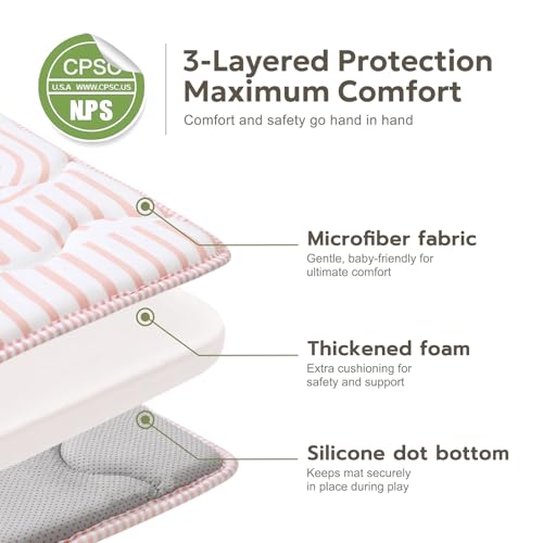 Mallify Baby Play Mat for Floor, 50"x50" Playpen Mat, 1.1" Thick Foam Playmat for Tummy Time, Non-Slip Crawling Mat for Babies and Toddlers, Infants, Pink