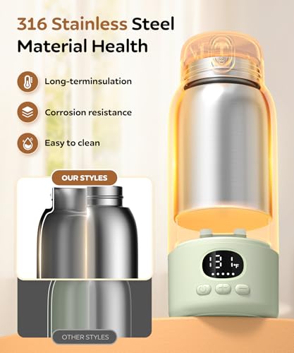 SORUTO Portable Bottle Warmer for Travel, 45W Fast Charging Milk Warmer with 17oz Large Capacity, Fast Heating Breast Milk Warmer, Long Battery Life, Precise Temp Control for Car, Outdoor