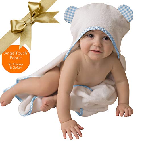 Channing & Yates Premium Organic Hooded Baby Towel and Washcloth Set - Softest Towel with Hood for Newborn - Boy Gift for Baby Shower (Blue)
