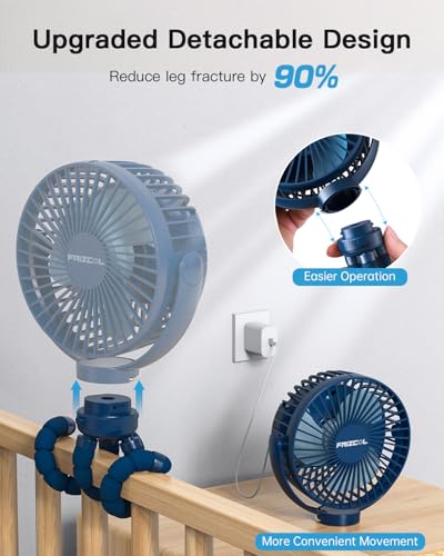FRIZCOL 12000mAh Portable Stroller Fan, Use As Power Bank, 65H Battery Operated Fan Flexible Tripod Clip On Fans, Detachable Personal Handheld Baby Fans for Stroller, Car seat, Desk, Treadmill (Blue)