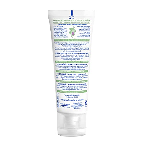 Mustela Hydra Bebe Face Cream – Daily Facial Moisturizer for Baby's Delicate Skin - Made with Natural Avocado Perseose, Jojoba Oil, and Shea Butter - 1.35 fl. oz.