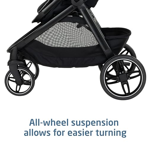 Maxi-Cosi Zelia Pro 5-in-1 Travel System with Mico Pro Infant Car Seat and Baby Stroller Combo, Reversible Seat, Large Wheels, Adjustable Handle, Newborn to Toddler, Lightweight, Caspian Caviar