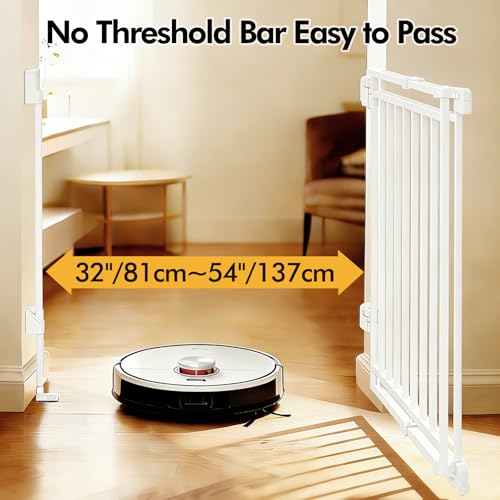 Baby Gate for Stairs Doorways & Kitchen, Extra Wide 32"-54" W x39 H Extra Tall, No Bottom Bar Dog Gate, One-Handed Auto-Close, Hardware Mount Safety Gate for Dogs & Toddlers, White