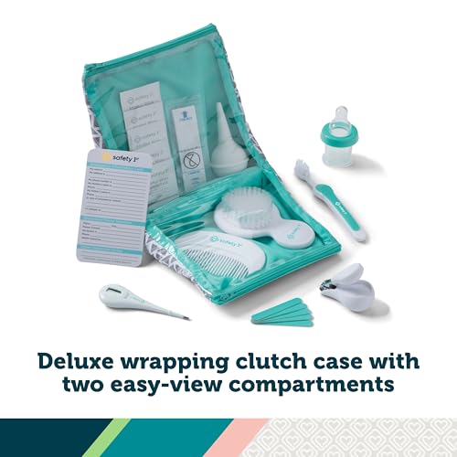 Safety 1st Deluxe Baby Healthcare and Grooming Kit, Pyramids Aqua, Newborn Baby Essentials, One Size, 24 Pieces