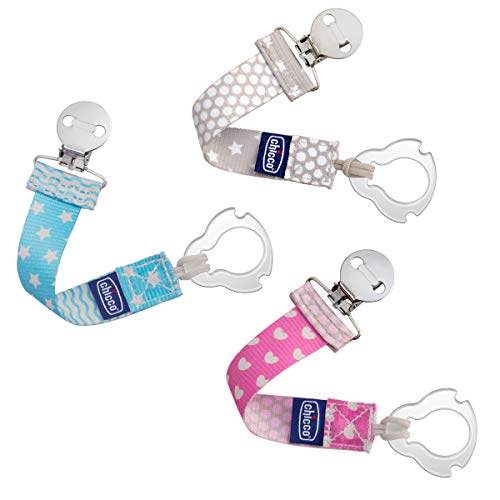Chicco Two-in-One Pacifier Clip with Loop & Ring Attachment, Loop for Teethers and Small Toys, Ring Included for Knob-Style Pacifiers, Secure Clasp is Gentle on Clothing, One-Piece Design, Grey