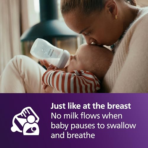 Philips Avent Natural Baby Bottles with Natural Response Nipples (Medium Flow, Flow 3), 9oz, 4-Pack, SCY903/04