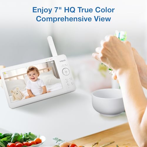 VTech Baby Monitor No WiFi with 7" IPS Screen & Remote Pan Tilt Zoom – 5000mAh 12Hr Video Battery, 1000ft Range, Night Vision, Multi-Color Night Light, Two-Way Talk | Advanced HQ Max