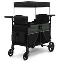 Jeep Aries Stroller Wagon by Delta Children Premium Wagon for 2 Kids with Convertible Seats, Adjustable Push/Pull Handles, Removable Canopy & Flat Fold - Greenguard Gold Certified, Black/Green
