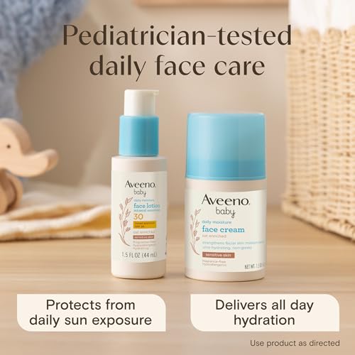 Aveeno Baby Daily Moisture Face Lotion & Mineral Sunscreen with SPF 30, Oat Enriched Face Moisturizer for Babies & Broad-Spectrum Sun Protection for Sensitive Skin, Fragrance-Free, 1.5 fl. oz