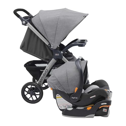 Chicco Bravo® 3-in-1 Trio Travel System, Bravo® Quick-Fold Stroller with KeyFit® 30 Infant Car Seat and Base, Car Seat and Stroller Combo | Parker