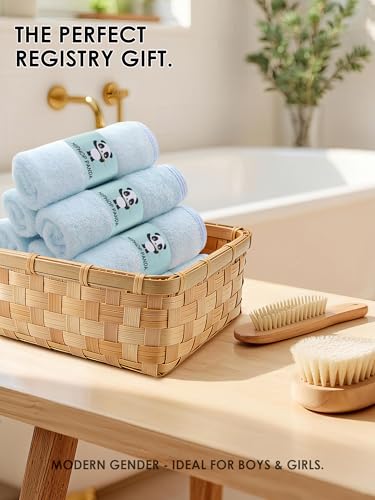 HIPHOP PANDA Baby Washcloths, Rayon Made from Bamboo - 2 Layer Ultra Soft Absorbent Newborn Bath Face Towel - Reusable Baby Wipes for Delicate Skin - Blue, 6 Pack