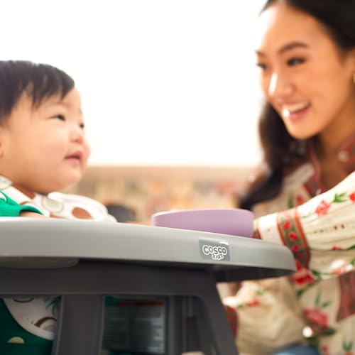 Cosco Kids Canteen High Chair Lightweight Portable Baby Feeding Chair with Adjustable Tray, Easy to Clean, Kitchen or Dining Use, Toddlers Up to 33 lbs, Mono Grey