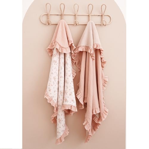 Konssy Flounce Muslin Baby Blanket for Girls Boys, 100% Cotton Soft Crib Swaddle Blankets, Reversible & Breathable Nursery Bedding for Newborns Toddlers, 43 x 39 Inches (Blossom)