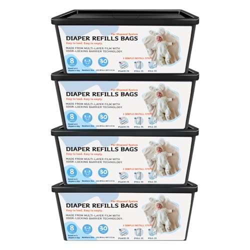 Diaper Pail Refills Bags with 30 Bags, Compatible with Genie Easy Roll Signature Diaper Pail and Platinum Diaper Pail, 7-Layer Odor-Barrier Technology, 4 Pack (120 Bag)