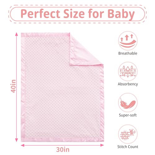Pro Goleem Baby Soft Minky Dot Blanket with Silky Satin Backing Baby Gifts for Girls（Pink, 30’’ x 40’’）