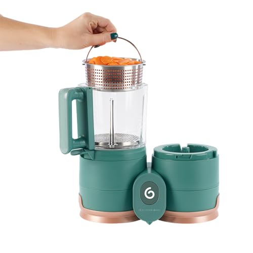 Babymoov Duo Meal Glass Food Maker - Baby Food Processor with Built-in Glass Steamer, Stainless Steel Basket, and Glass Blender (Over 6 Cup Capacity), Dark green