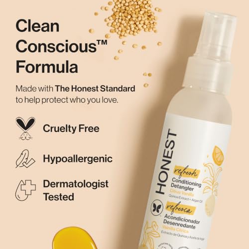The Honest Company Conditioning Hair Detangler | Leave-in Conditioner + Fortifying Spray | Tear-free, Cruelty-Free, Hypoallergenic | Citrus Vanilla Refresh, 4 fl oz