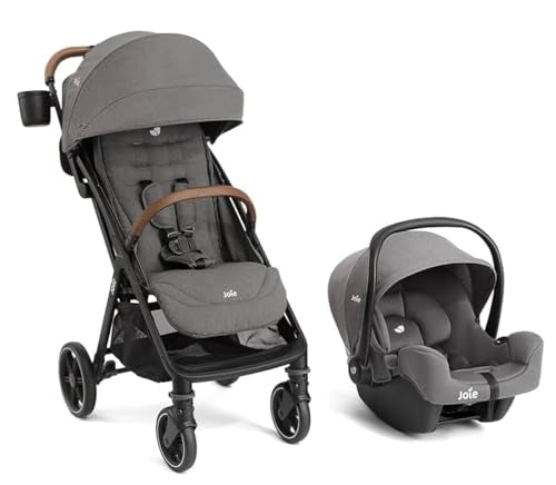 Joie Baby, Nutmeg and Rue Travel System – Travel Friendly Compact Stroller with Automatic Fold, Lightweight Car Seat & Anti-Rebound Base (Thunder)