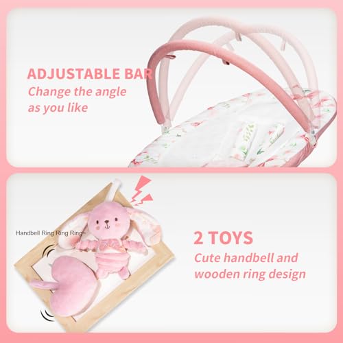 Baby Swing for Infants with 5 Swing Speeds, Portable Electric Baby Swing with Bluetooth, Touch Panel, 5-Point Harness, Indoor & Outdoor Use, Pink