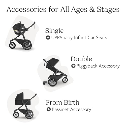 UPPAbaby Ridge V2 Jogging Stroller | All-Terrain Performance Suspension + Never-Flat Tires Built for Walking, Running + Trails | Water Bottle Holder Included | James (Black |Carbon Frame)