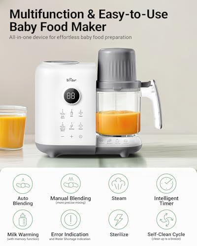 Bear Baby Food Maker with 18.5oz Dual-Layer Steam Baskets, OneStep Baby Food Processor Steamer Puree Blender Grinder Mills, Auto Cooking Grinding&Sterili-zing for Healthy Homemade Baby Food, BPA-Free