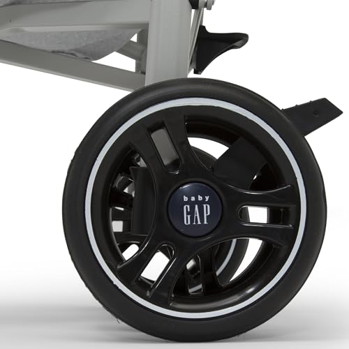babyGap Classic Stroller - Lightweight Stroller with Recline, Compact Fold & Removable Parent Organizer - Made with Sustainable Materials, Grey Stripes