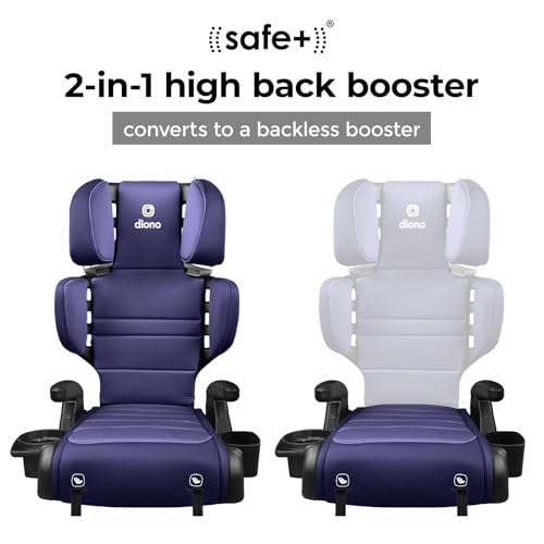 Diono Connect3 RXT 2-in-1 High Back Booster, Slim Fit 3-Across in Many Mid-Sized Sedans and SUVs, for Children from 40-120 lbs., Lightweight with Latch, Purple Wildberry