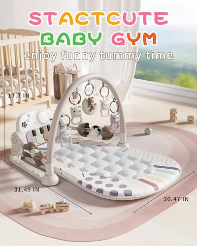 STACTCUTE Baby Play Mat Baby Toys,Baby Gym Tummy Time Play Piano Activity Mat with 5 Infant Sensory Toys,Music & Light Infant Newborn Gifts for Babies Toddlers 0-3 6-9 11 12 Months.