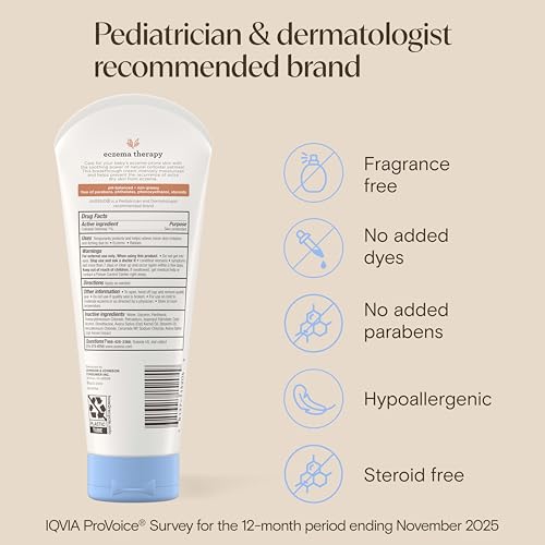 Aveeno Baby Eczema Therapy Moisturizing Cream for Dry, Itchy Skin, Natural Colloidal Oat & Vitamin B5, Hypoallergenic & ph-Balanced, No Added Steroids, Phthalates, Parabens or Fragrance, 7.3 oz