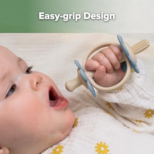 haakaa Silicone Baby Teether Toys,Nipple-Shaped End for Gum Massage,360° Baby Toothbrush Head for Self-Brushing Training,Easy to Grip- Sky Blue
