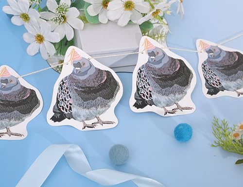 Pigeon Party Banner - Woodland Birthday Party Decorations, Woodland Animals Baby Shower Supplies, Pigeon Theme Garland Cake Smash Photo Props, Funny Pigeon Banner for Baby