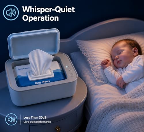 Awesmom Wipe Warmer for Baby & Adult Wet Wipes, Large Capacity Diaper Wipes Dispenser, 3-Level Adjustable Temperature, Silent & Even Heating, Blue