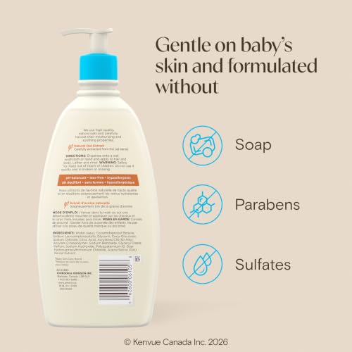 Aveeno Baby Daily Moisture Gentle Baby Body Wash and Shampoo with Oat Extract, 2-in-1 Baby Wash and Hair Shampoo, Tear-Free, Paraben-Free for Sensitive Skin and Hair, Lightly Scented, 18 Fl Oz
