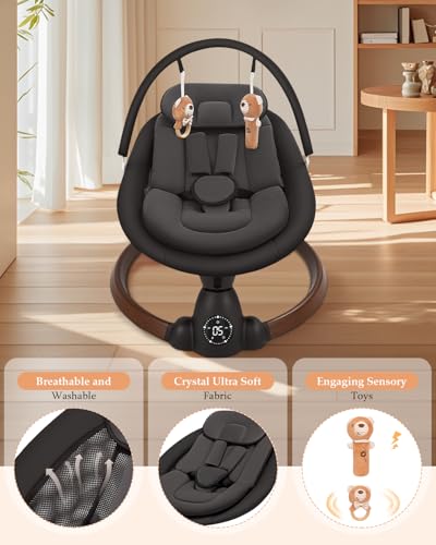 Baby Swing for Infants, Electric Baby Swing with Bluetooth, Portable Infant Swing with 5 Speeds, 10 Songs, 5-Point Harness & Remote Control, for Newborns Infants Indoor Outdoor Use (Black)