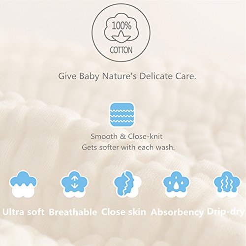 MUKIN Baby Washcloths - Natural Cotton Baby Wipes - Soft Newborn Face Towel and Washcloth for Sensitive Skin, Registry as Shower, 5 Pack 12x12 inches