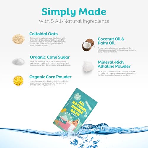 CrazyBubbles All Natural Bubble Bath for Kids & Baby, Hypoallergenic Bubble Bath Kids with Sensitive Skin, Gentle Eczema Safe Baby Essentials, Unscented Powder Mix with Colloidal Oats, Up to 30 Baths