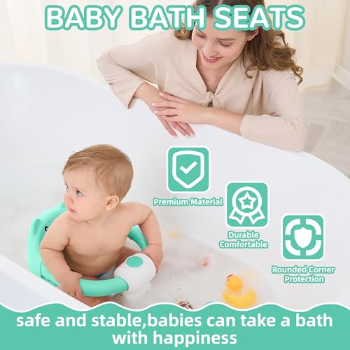 Baby Bath Seat for Babies 5-10 Months, Non-Slip Toddler Bath Seats for Babies Sitting Up, Safe Infant & Newborn Bathtub Chair with 4 Suction Cups & Soft Cushion for Shower,Mint