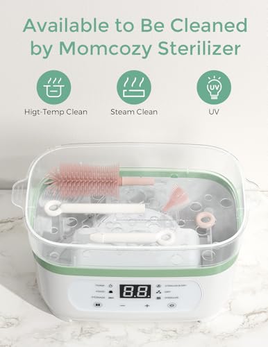 Momcozy 7-in-1 Baby Bottle Cleaner Kit with Silicone, Nipple & Straw Brushes, Soap Dispenser and Drying Rack - Portable Cleaning Tool for Home and Travel, Pink