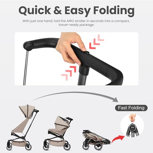 QPlay Travel Stroller for Baby & Toddlers Ages 6 Months to 4 Year Old – 9.48lbs Lightweight & Ultra-Compact Umbrella Stroller with One-Hand Fold, Airplane Carry-on Size, Reclining Seat (Beige)